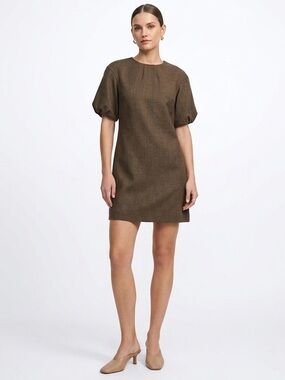 Mexx Brown Short Puff Sleeve Shift Dress Size 38
